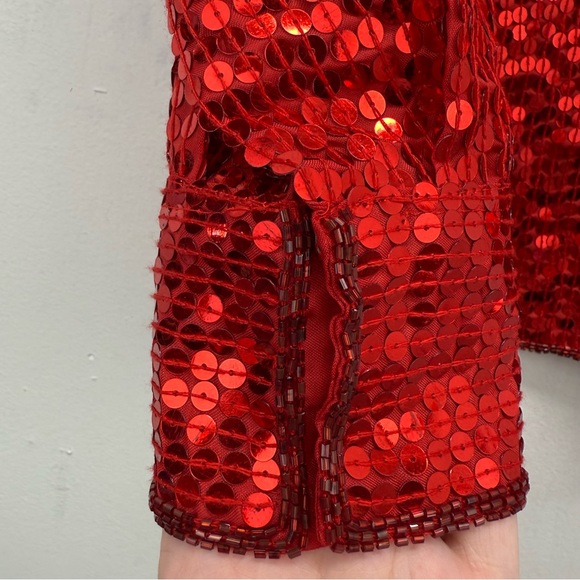 Vintage Simrin size Small Women’s Red Beaded Sequin Y2K Holiday Party Top - Picture 6 of 9